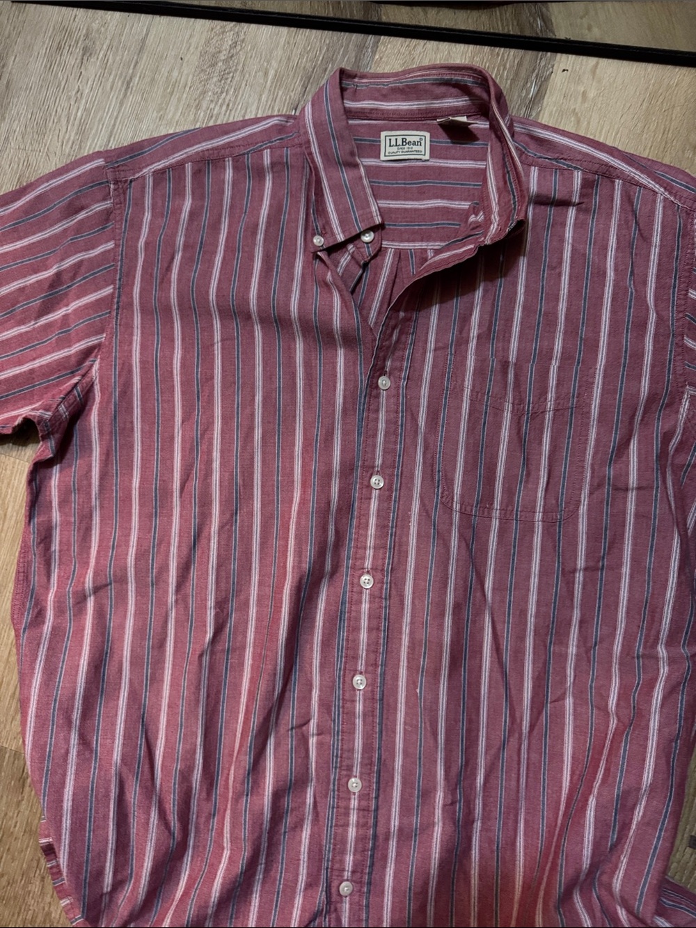 L.L. Bean Men’s Striped Burgundy Button-Down Shirt